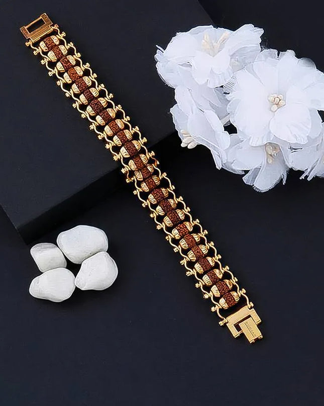 Rudraksha Rakhi For Brother  Golden Modern Rudraksha Bracelet Rakhi (1 Pc)