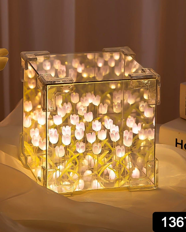 Cube Tulip Night Lamp  Led Decorative Nights Lamp For Bedroom (Multicolor  1 Set)