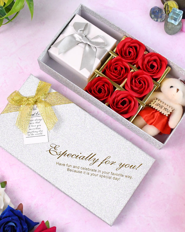Valentine Day Gift Set Scented Rose Flowers Pack With Teddy