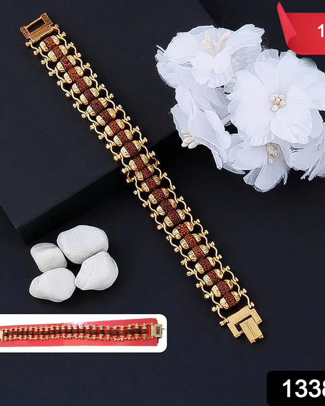 Rudraksha Rakhi For Brother  Golden Modern Rudraksha Bracelet Rakhi (1 Pc)